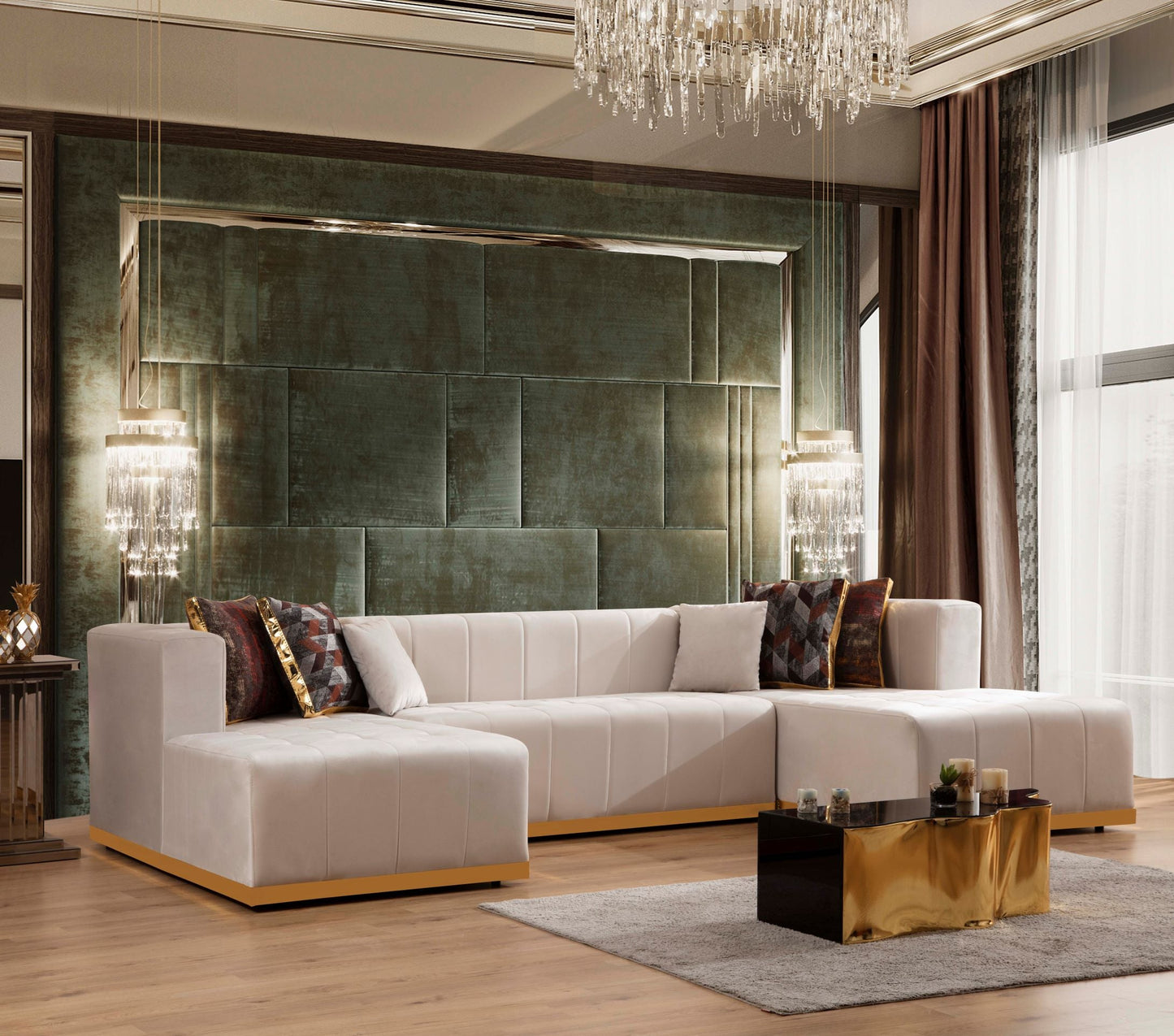 Elisha Ivory Velvet Double Chaise Sectional [ETA: 1/31]
