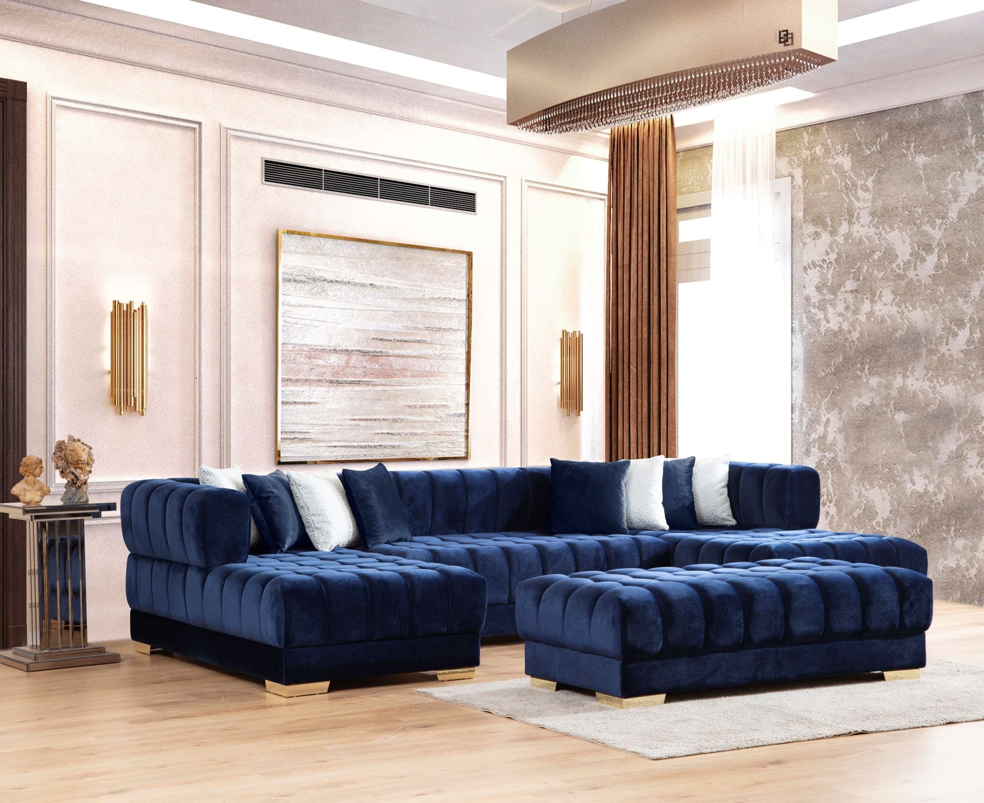Ariana Blue Velvet Double Chaise Sectional
