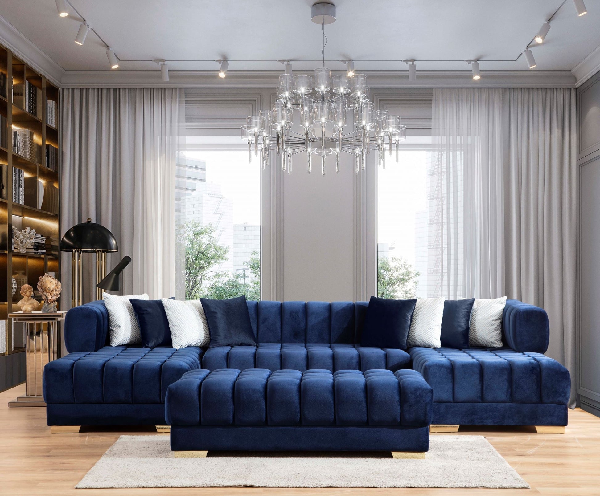 Ariana Blue Velvet Double Chaise Sectional