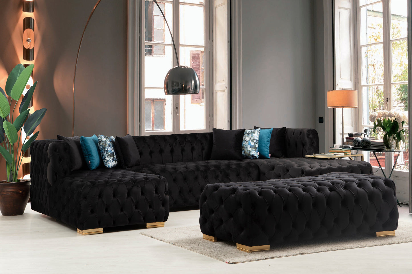 Golf Double Chase Sectional - Velvet  Navy Blue** OTTOMAN NOT INCLUDED**