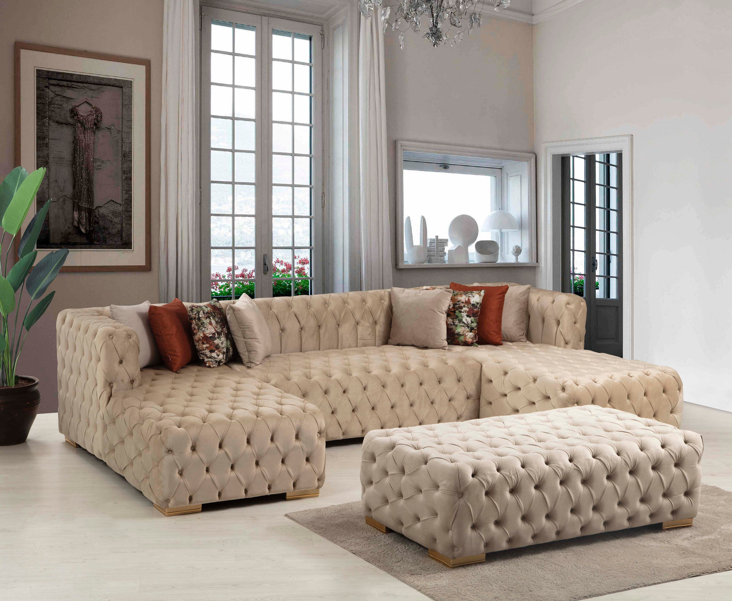 Golf Double Chase Sectional - Velvet  Cream** OTTOMAN NOT INCLUDED**