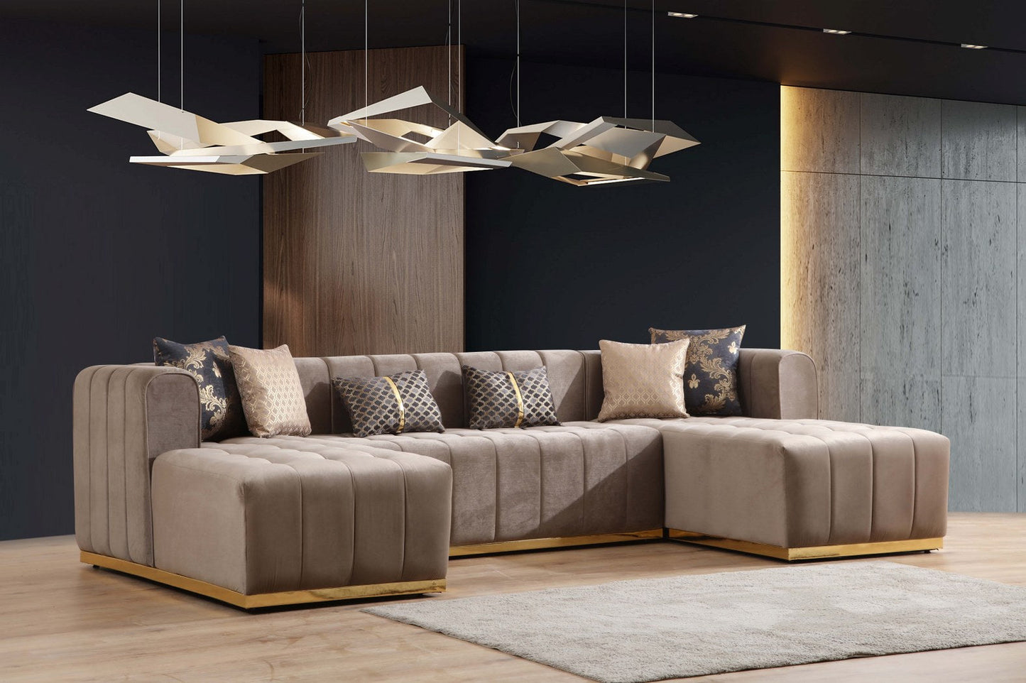 Siesta U Double Chase Sectional Velvet Upholstery- Anthracite Gray