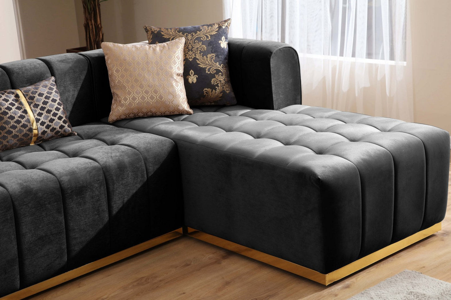 Siesta U Double Chase Sectional Velvet Upholstery- Anthracite Gray