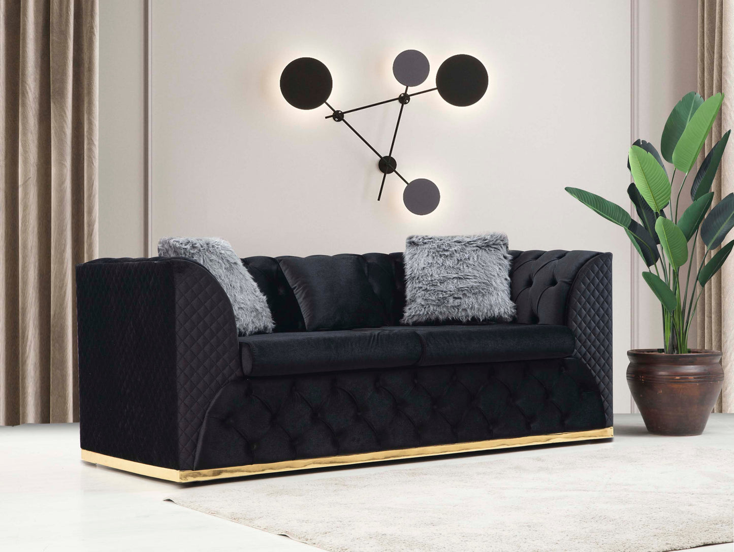 Veranda Sofa & Loveseat - Velvet Upholstery - Black
