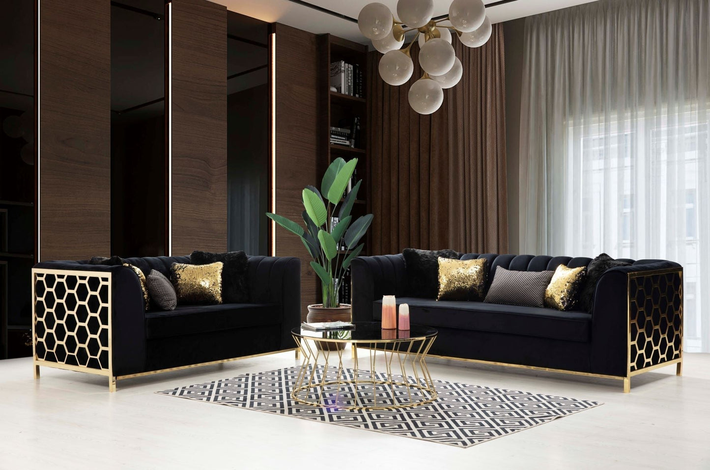 Gloria Black Velvet Sofa & Loveseat