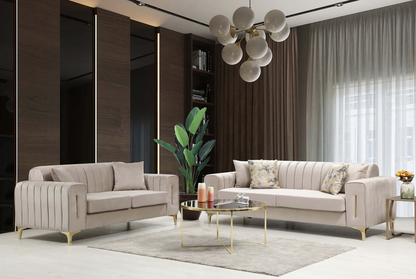 Linea Sofa & Loveseat - Babyface Upholstery - Silver