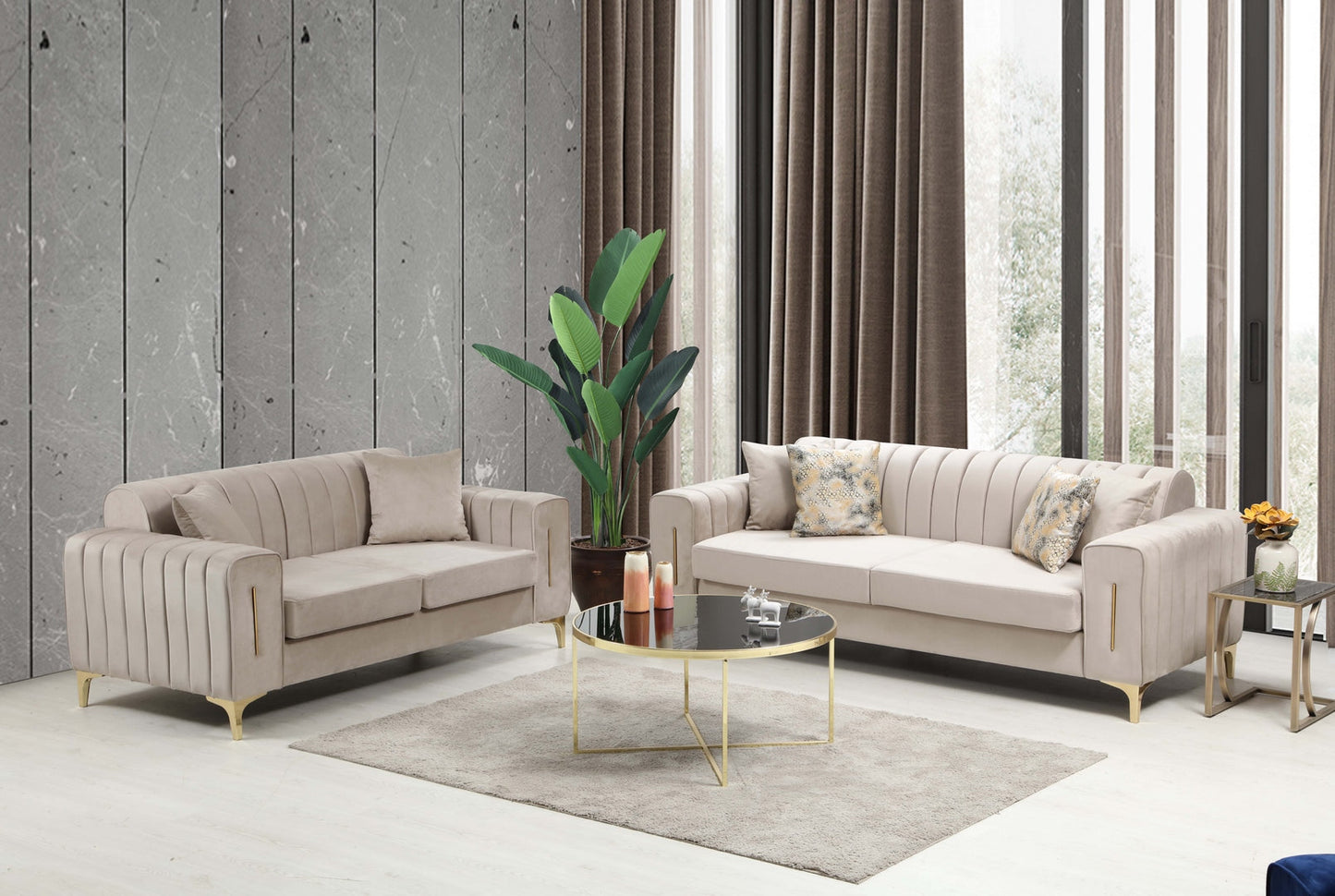 Linea Sofa & Loveseat - Babyface Upholstery - Silver