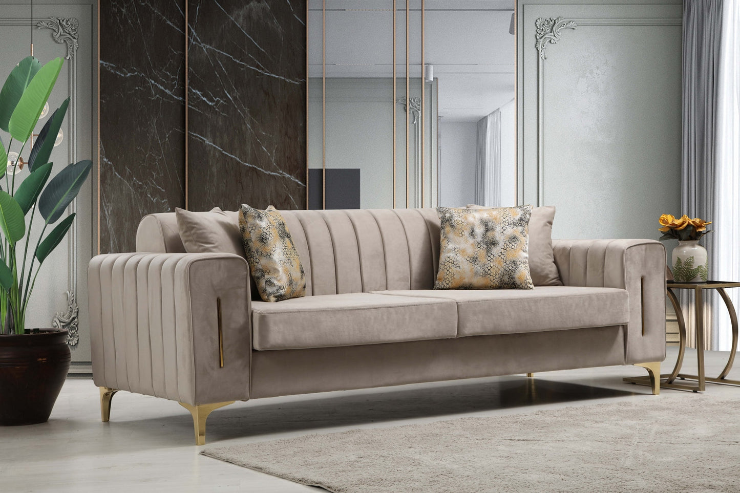 Linea Sofa & Loveseat - Babyface Upholstery - Silver
