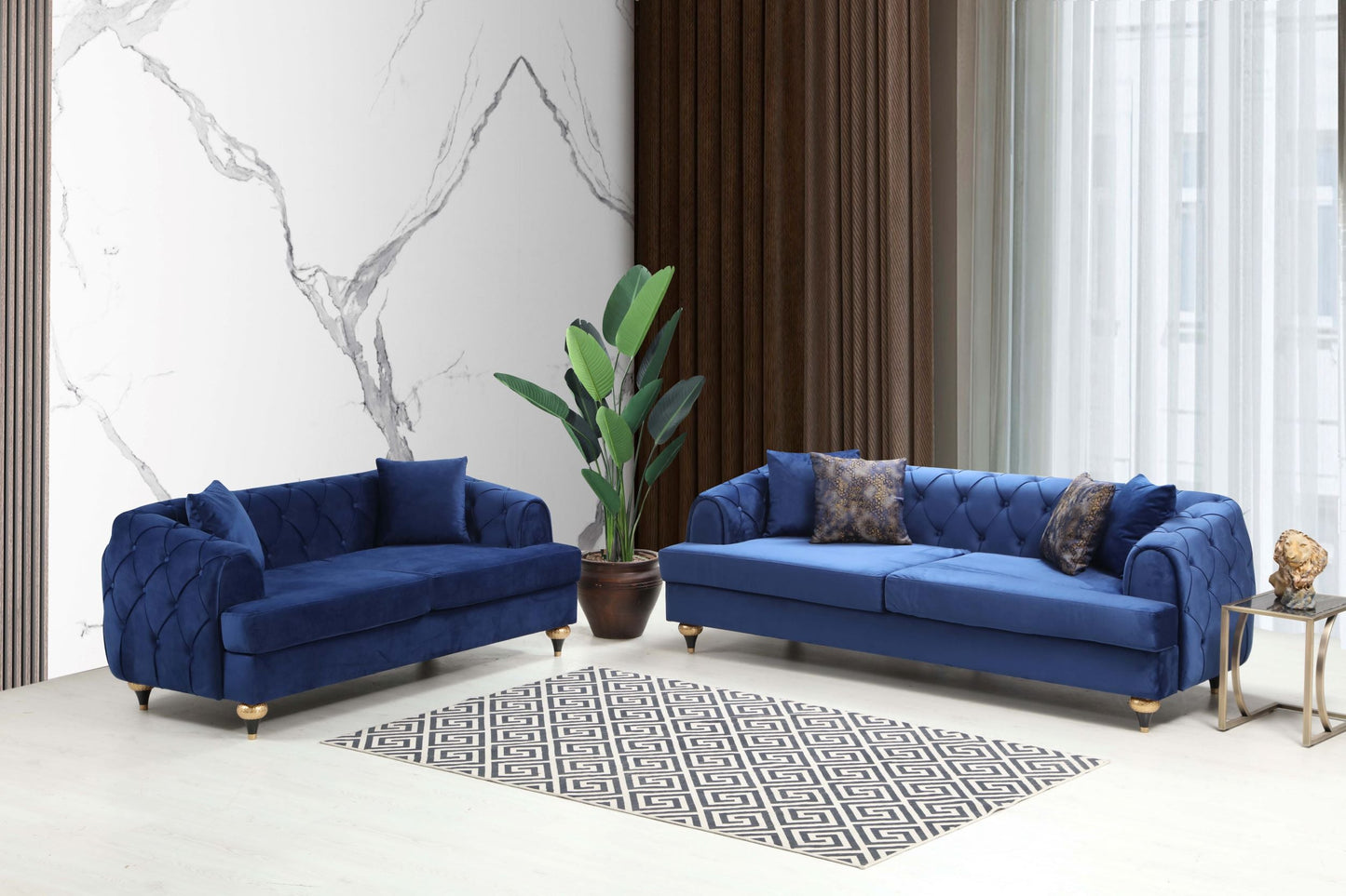 Dubai Sofa & Loveseat Mid Century Chester Velvet Upholstery - Black