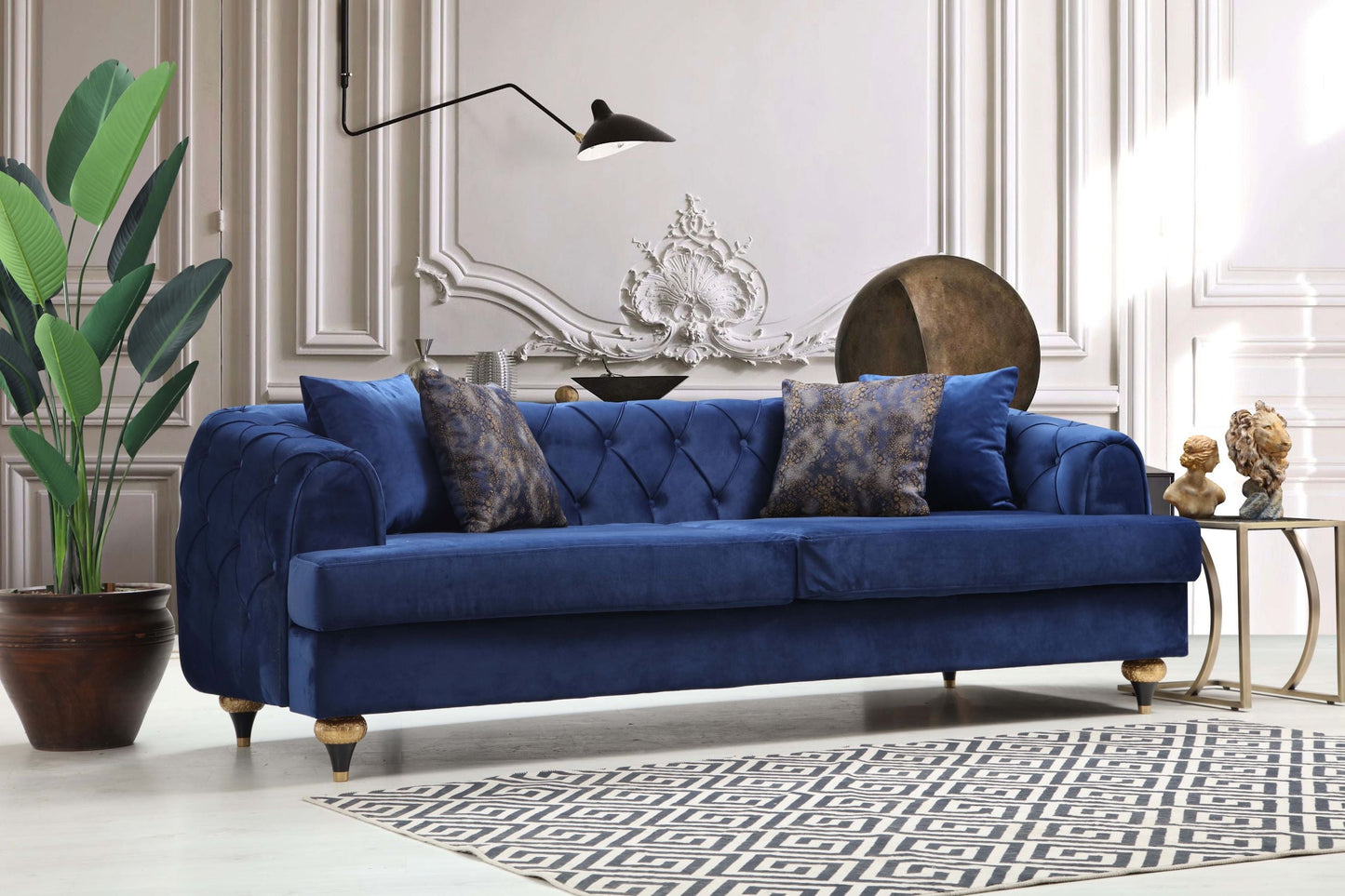 Dubai Sofa & Loveseat Mid Century Chester Velvet Upholstery - Black
