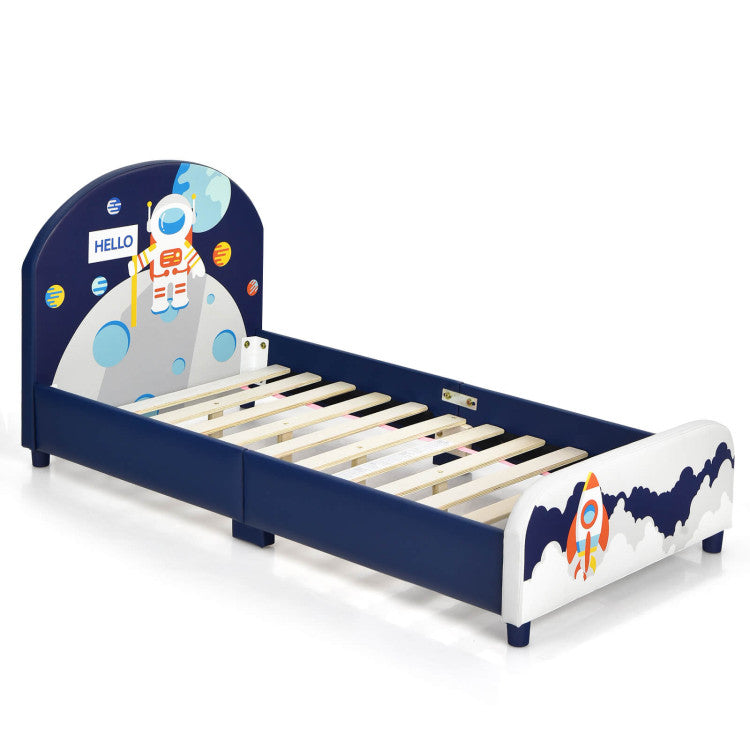 Astronout Kids Upholstered Platform Bed with Headboard and Footboard