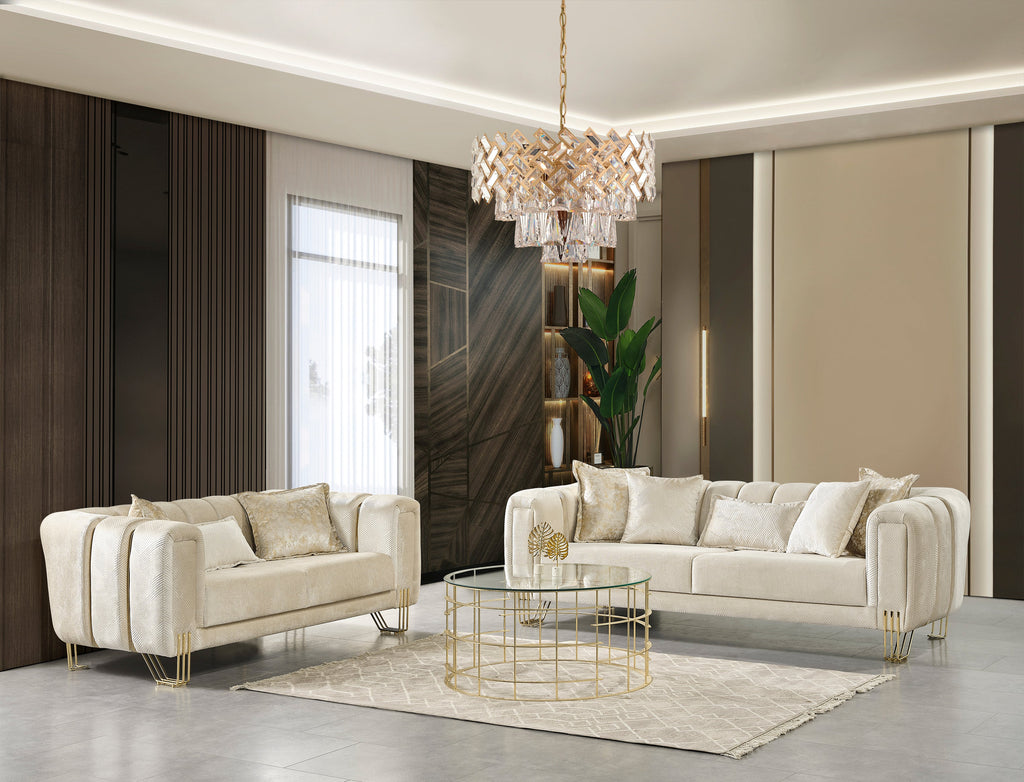 Santana Ivory Velvet Sofa & Loveseat [ETA: 2/15]