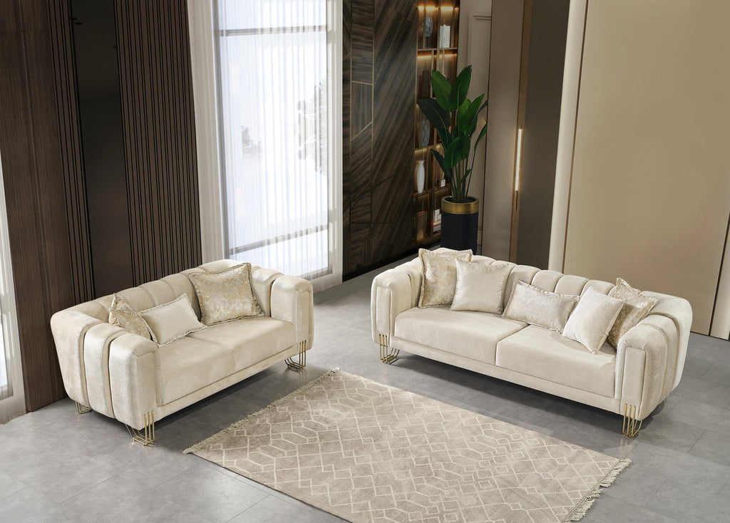 Santana Ivory Velvet Sofa & Loveseat [ETA: 2/15]