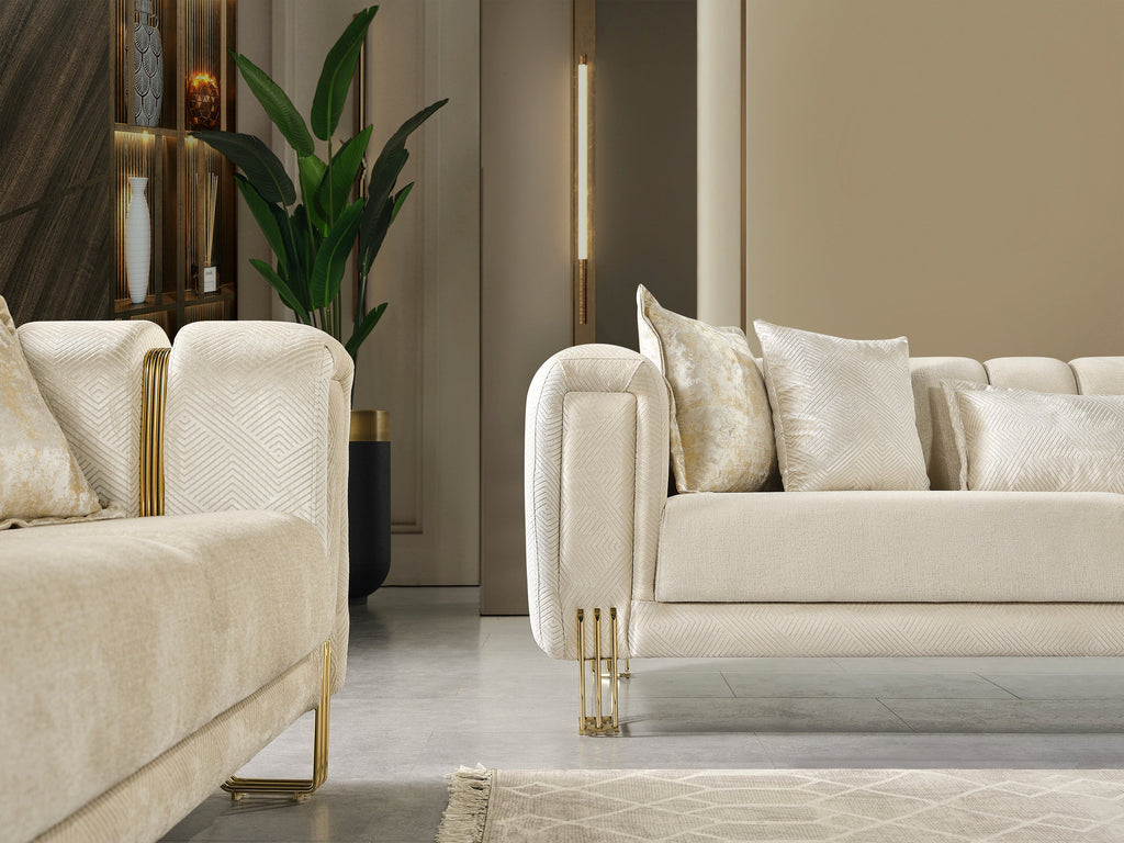 Santana Ivory Velvet Sofa & Loveseat [ETA: 2/15]