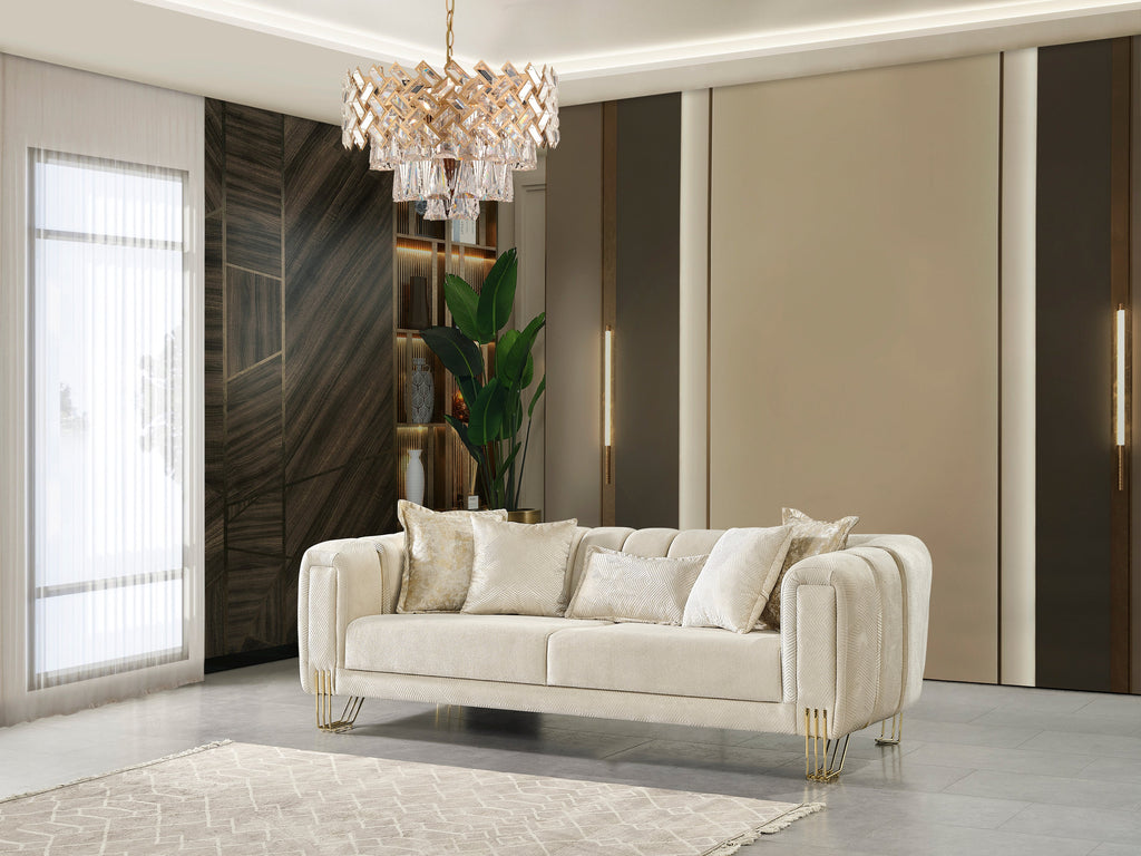 Santana Ivory Velvet Sofa & Loveseat [ETA: 2/15]