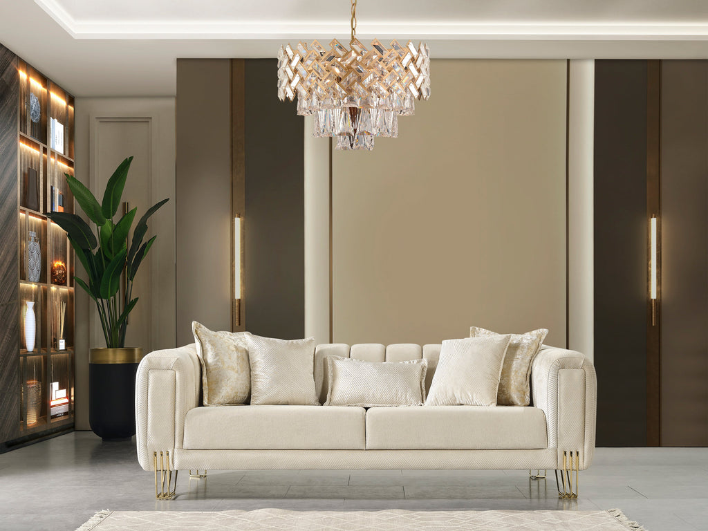 Santana Ivory Velvet Sofa & Loveseat [ETA: 2/15]