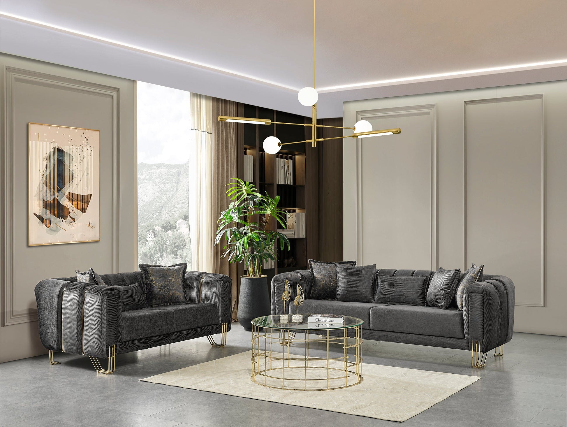 Santana Smoke Velvet Sofa & Loveseat