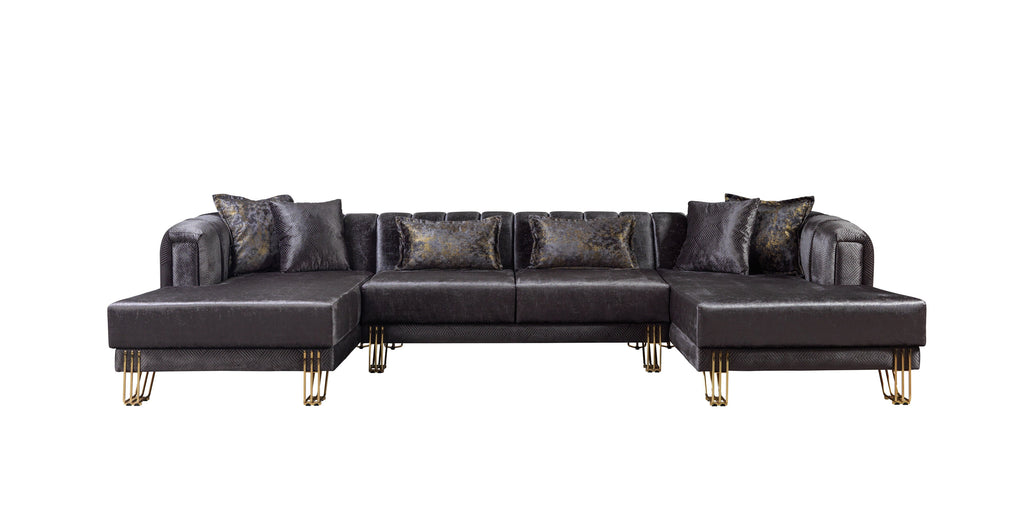 Santana Smoke Velvet Double Chaise Sectional