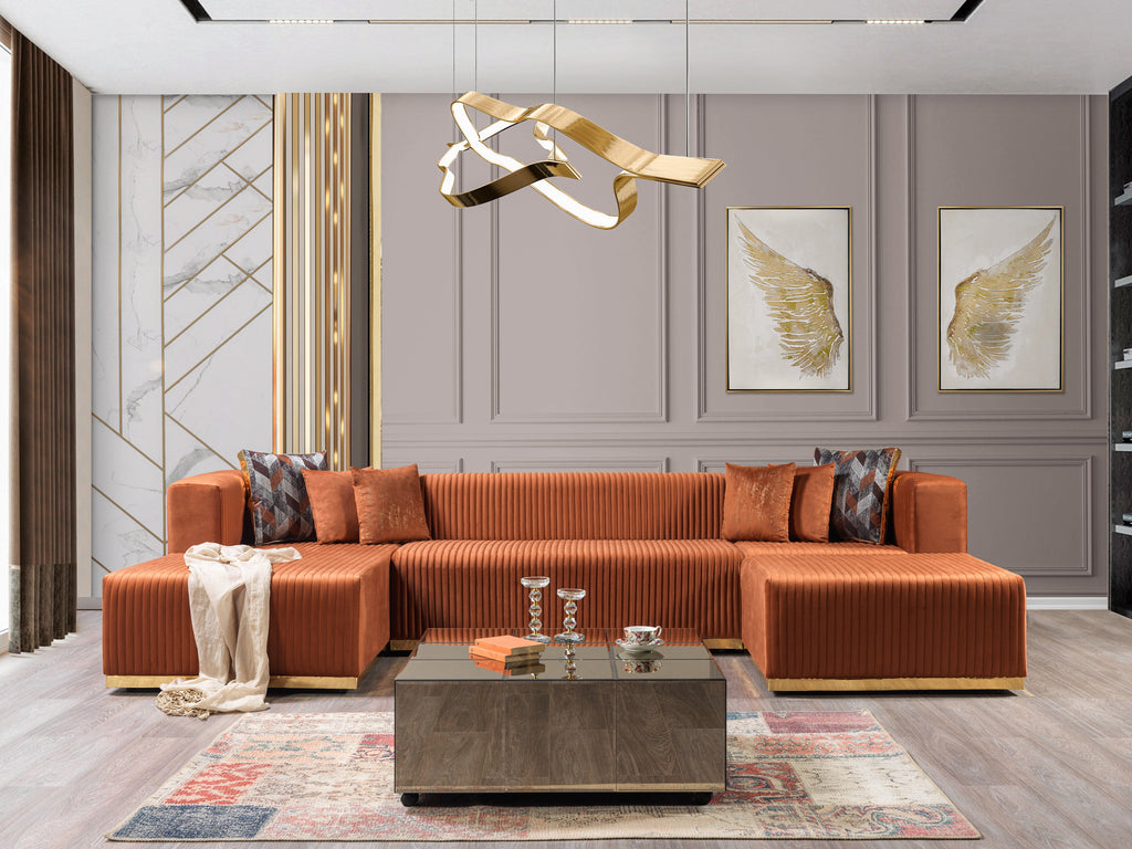 Juliana Orange Velvet 4-Piece Sectional [ETA: 3/25]