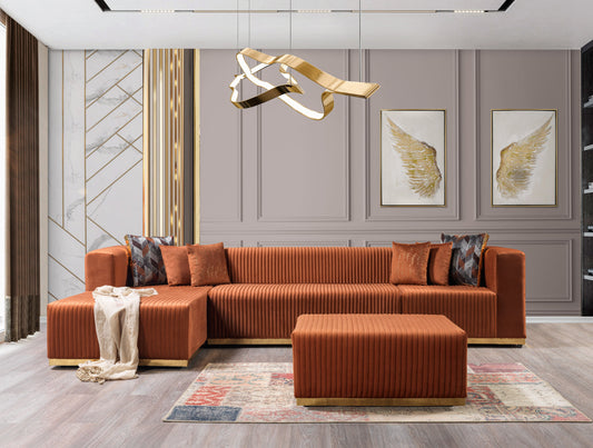 Juliana Orange Velvet 4-Piece Sectional [ETA: 3/25]