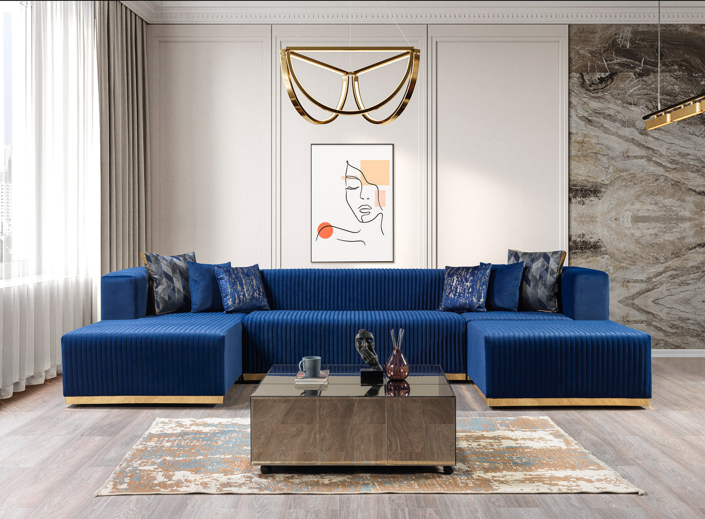 Juliana Blue Velvet 4-Piece Sectional