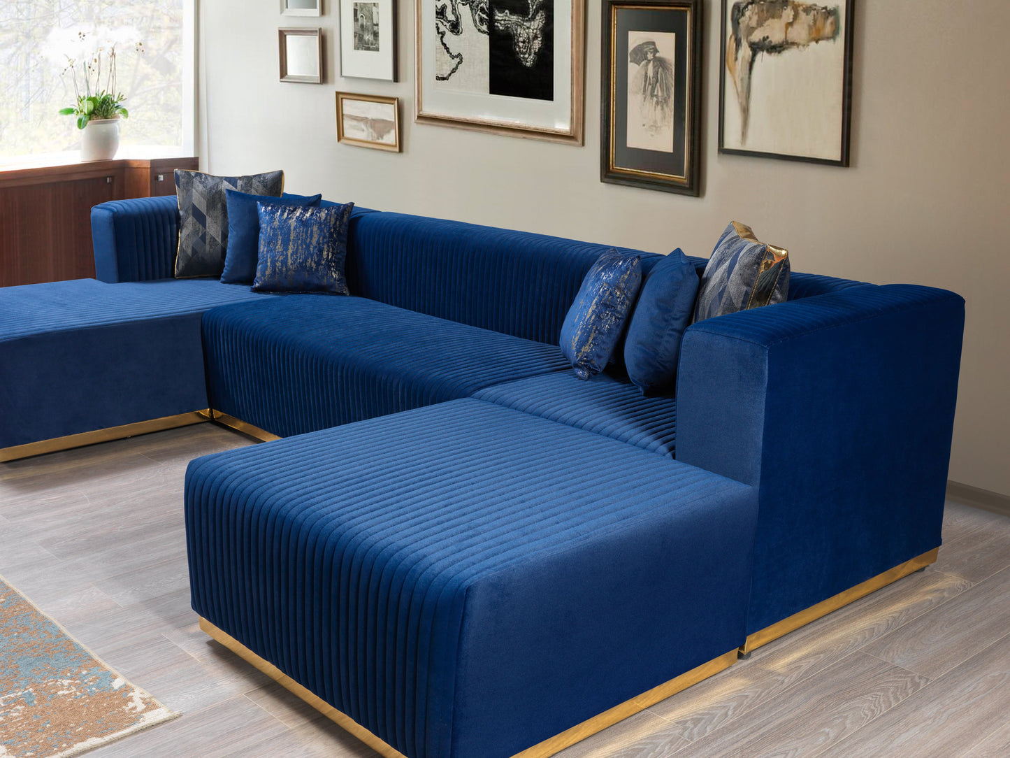 Juliana Blue Velvet 4-Piece Sectional