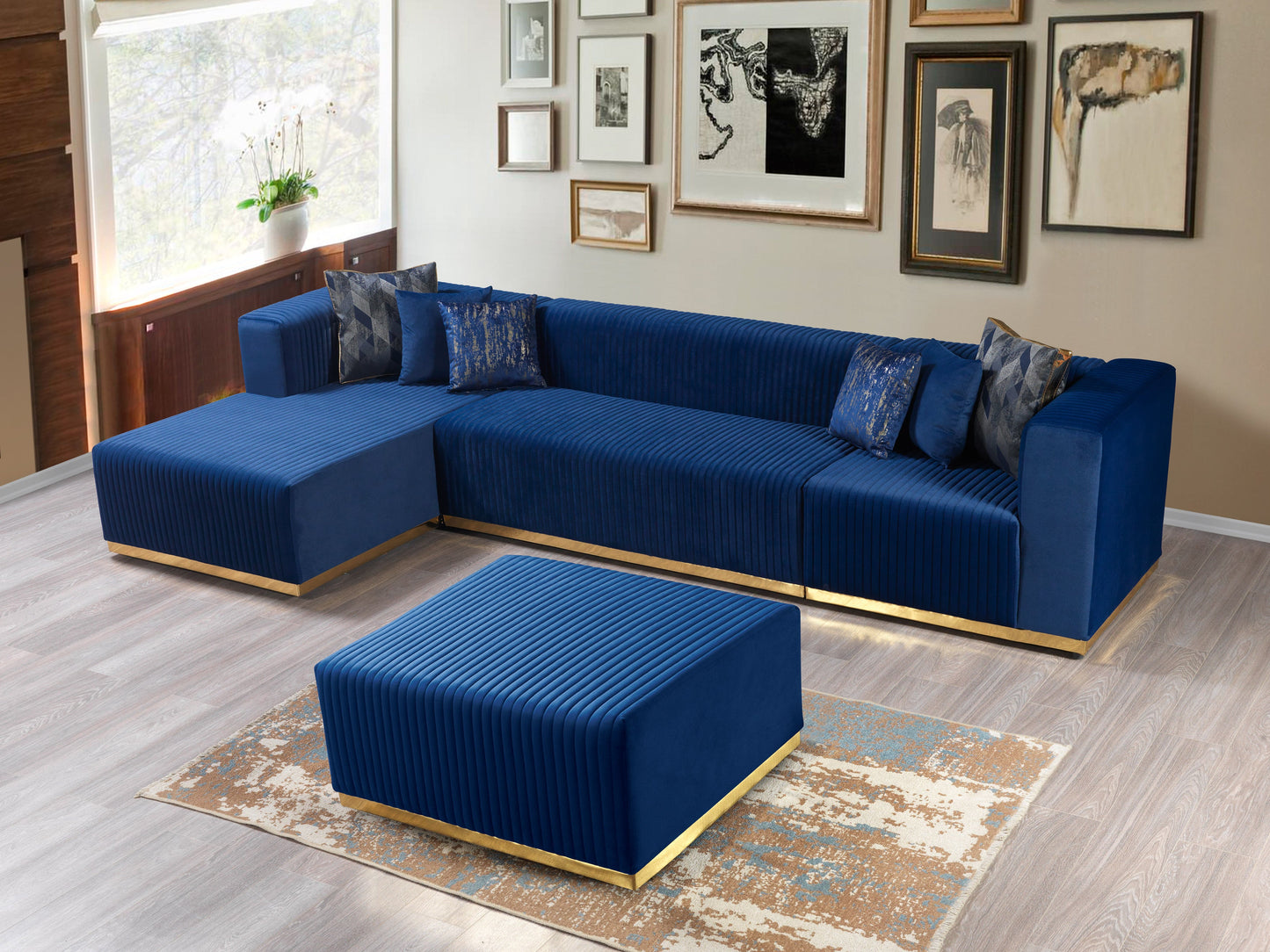 Juliana Blue Velvet 4-Piece Sectional