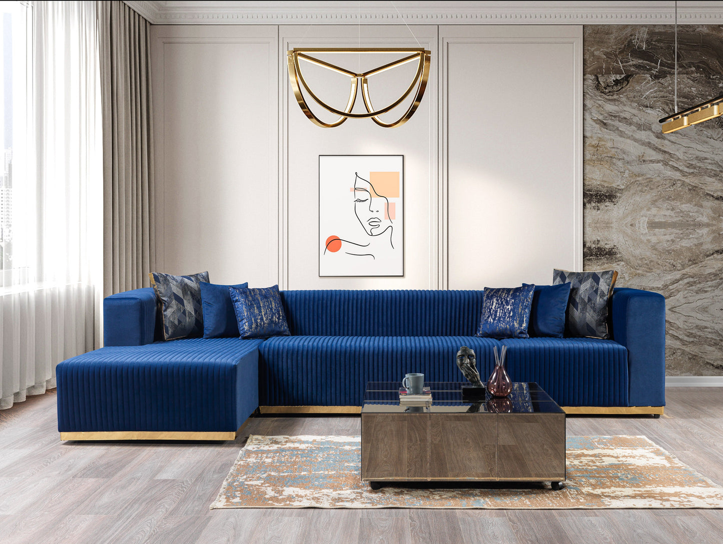 Juliana Blue Velvet 4-Piece Sectional