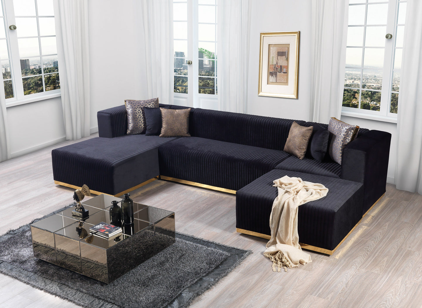 Juliana Black Velvet 4-Piece Sectional