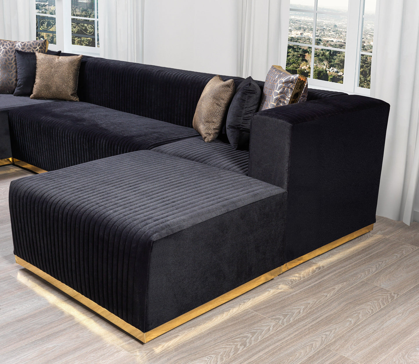 Juliana Black Velvet 4-Piece Sectional