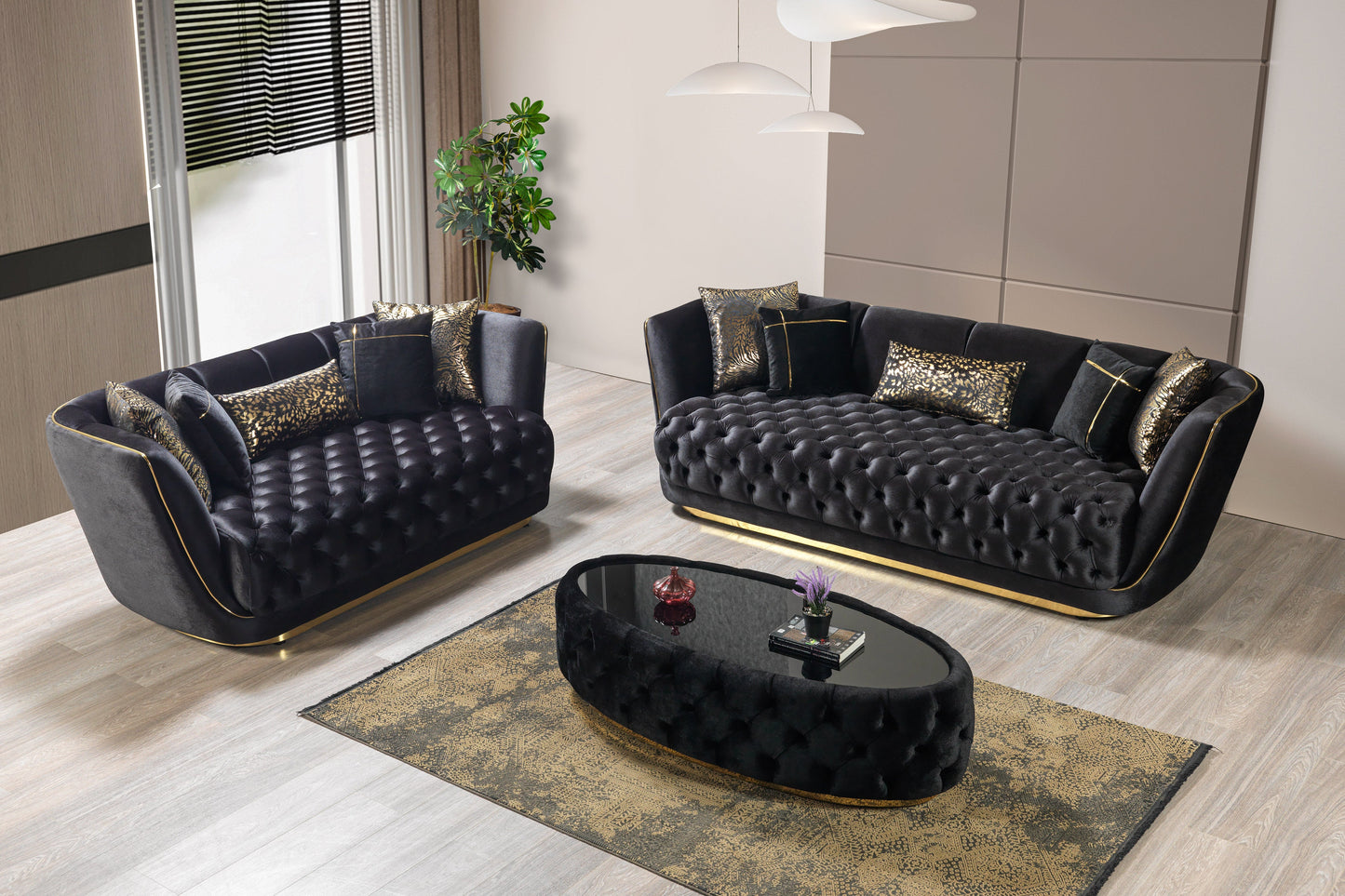 Daphne Black Velvet Sofa & Loveseat