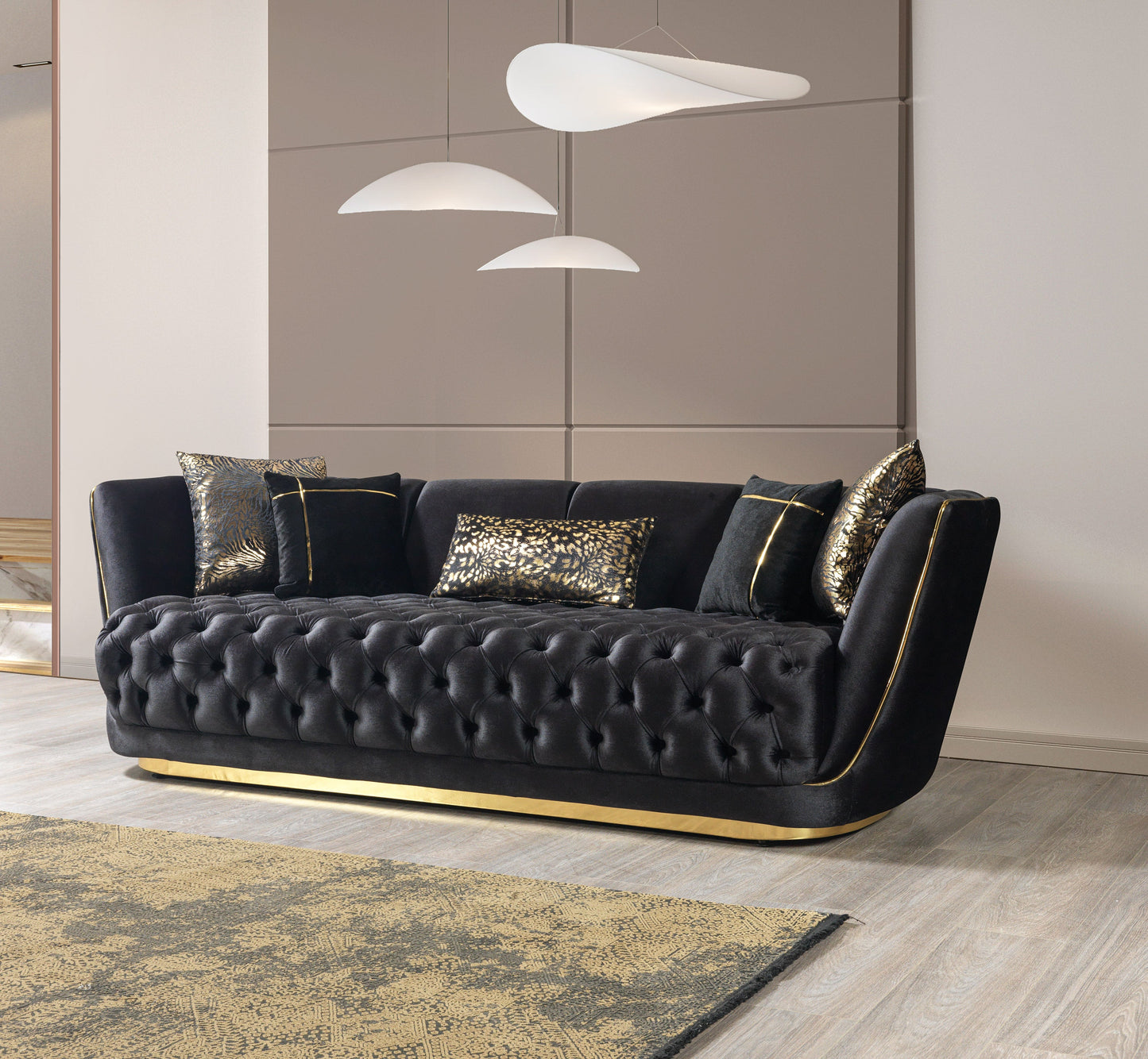 Daphne Black Velvet Sofa & Loveseat