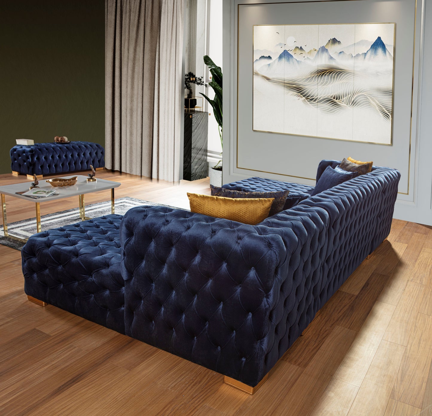 Polo Double Chase Sectional - Velvet  Navy Blue ** OTTOMAN NOT INCLUDED**