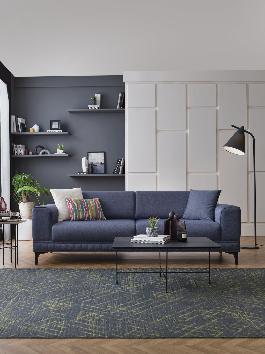 Pavia Navy Blue 3-Seater Sofa Bed