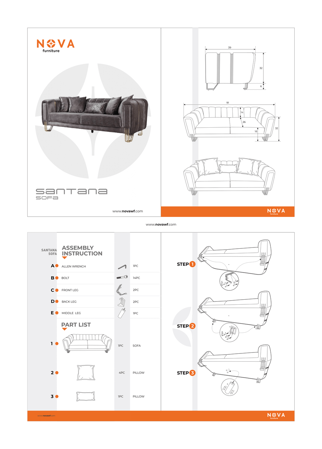 Santana Coffee Velvet Sofa