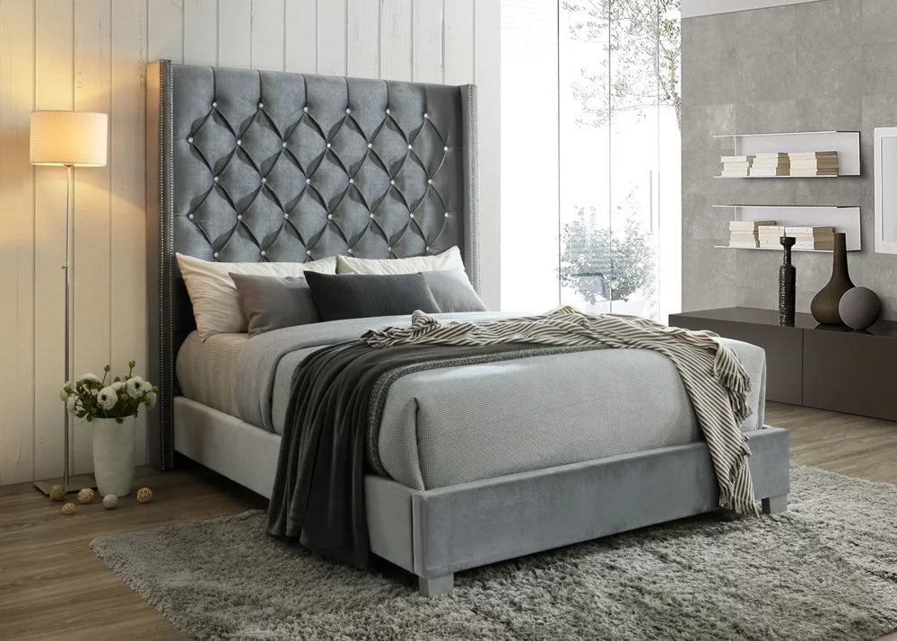 Cinthia Grey Velvet Bed frame