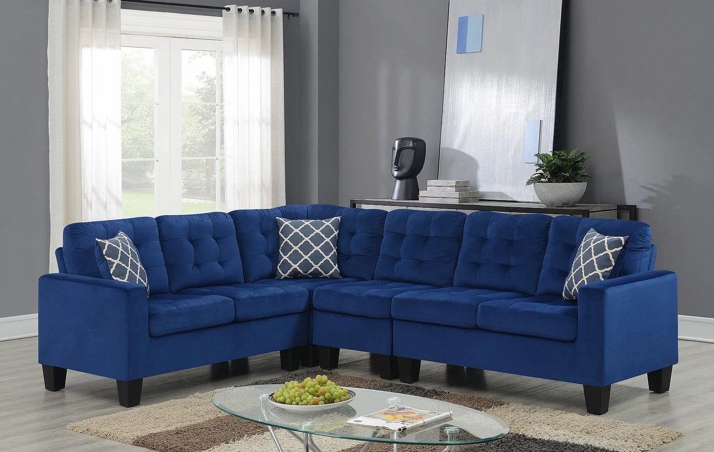Blue Sectional with Accent Pillows