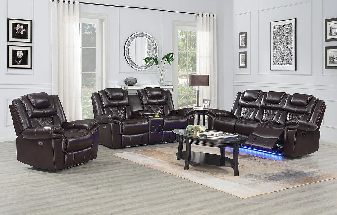 Party Brown Powered Reclining Set with Speakers