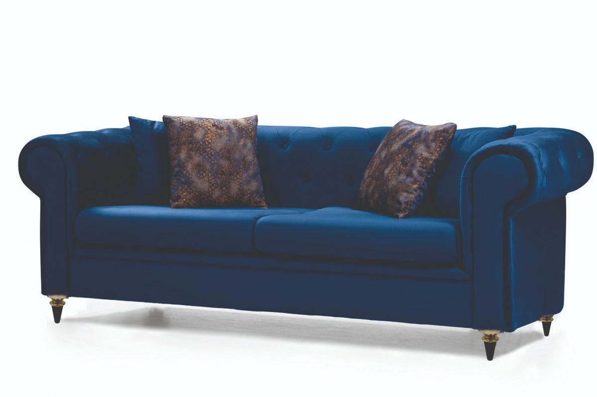 Icarus Sofa & Love Seat - Velvet Upholstery - Navy Blue