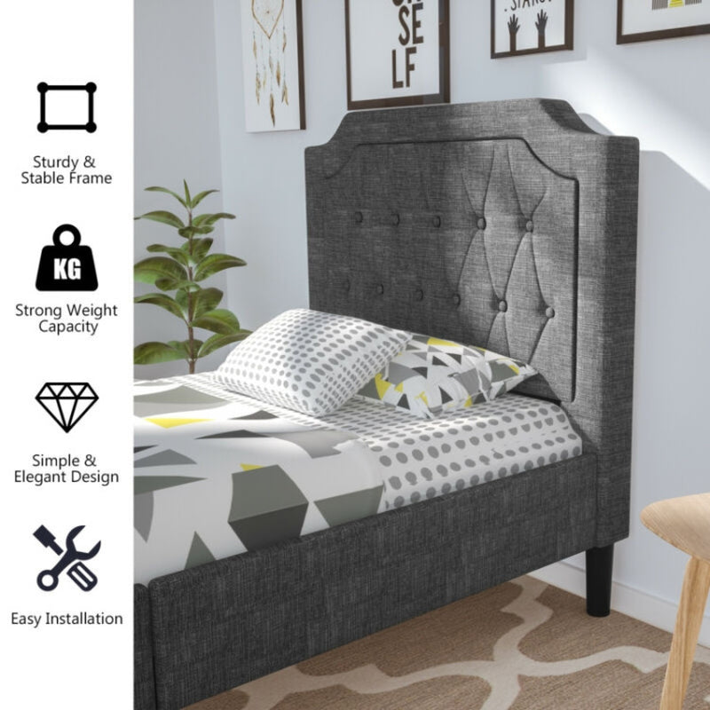 Linen Twin Upholstered Platform Bed with Frame Headboard Mattress Foundation