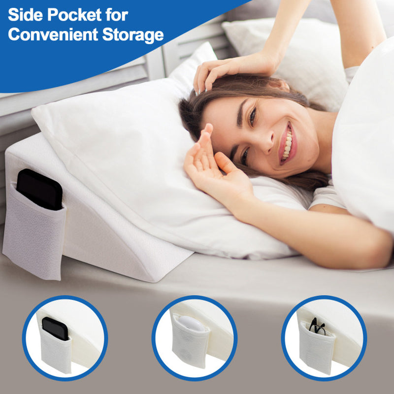 Full Size/Queen Size Bed Wedge Pillow Gap Filler with Side Pocket Bed