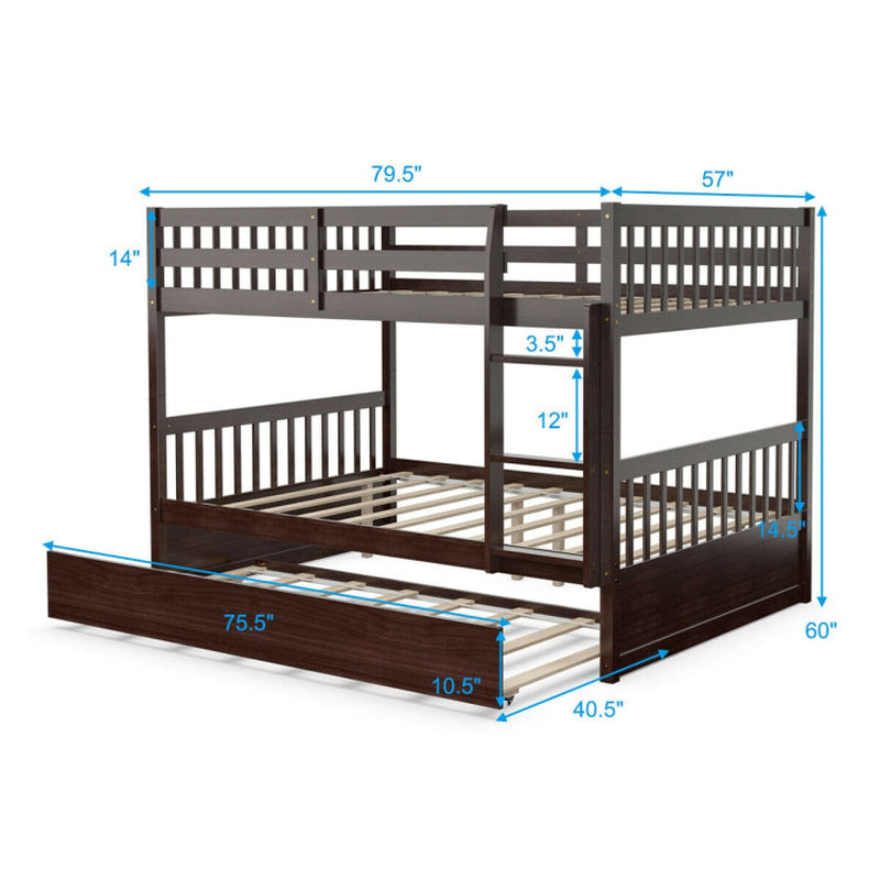 Full over Full Bunk Bed Platform Wood Bed with Ladder
