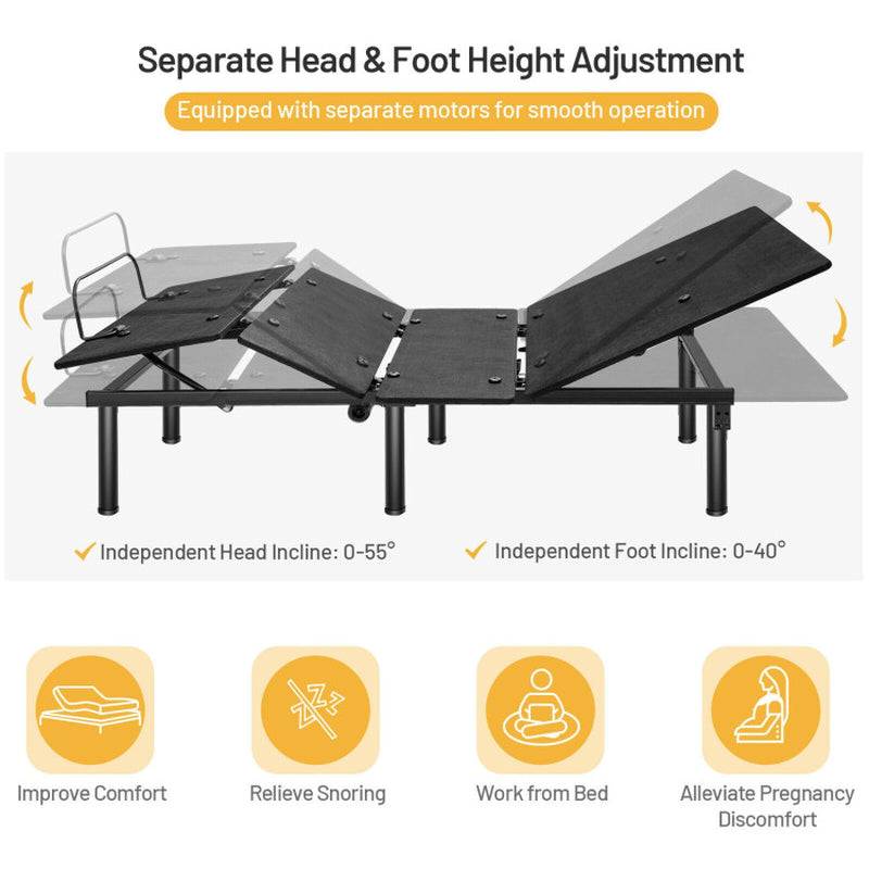 Ergonomic Adjustable Bed Base with Head and Foot Incline