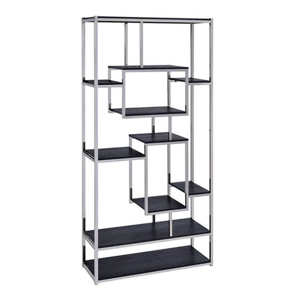 Chrome and charcoal bookcase