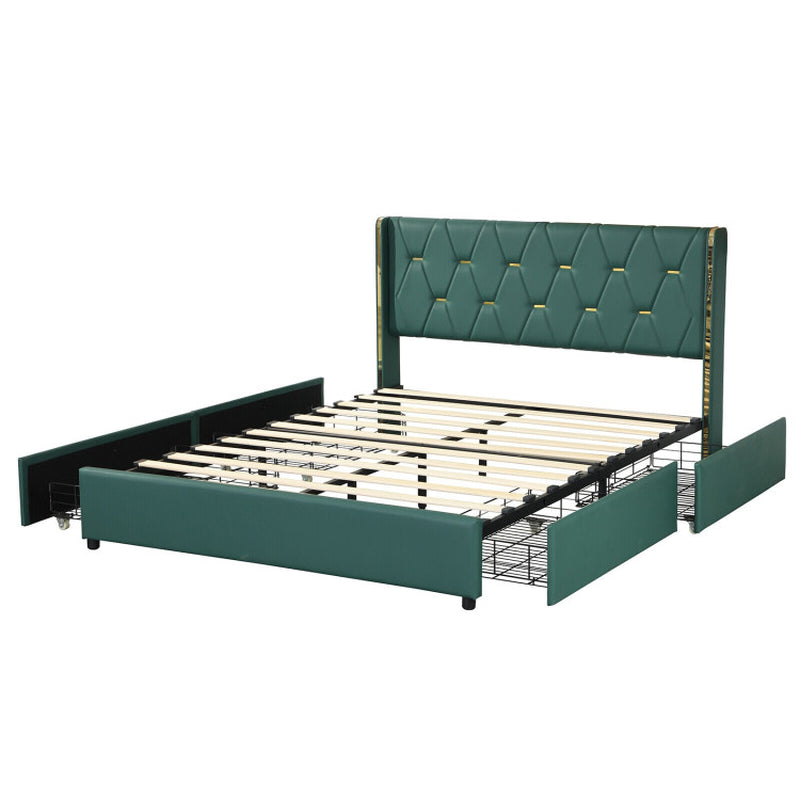 Full/Queen Size PU Leather Upholstered Bed Frame with 4 Drawers