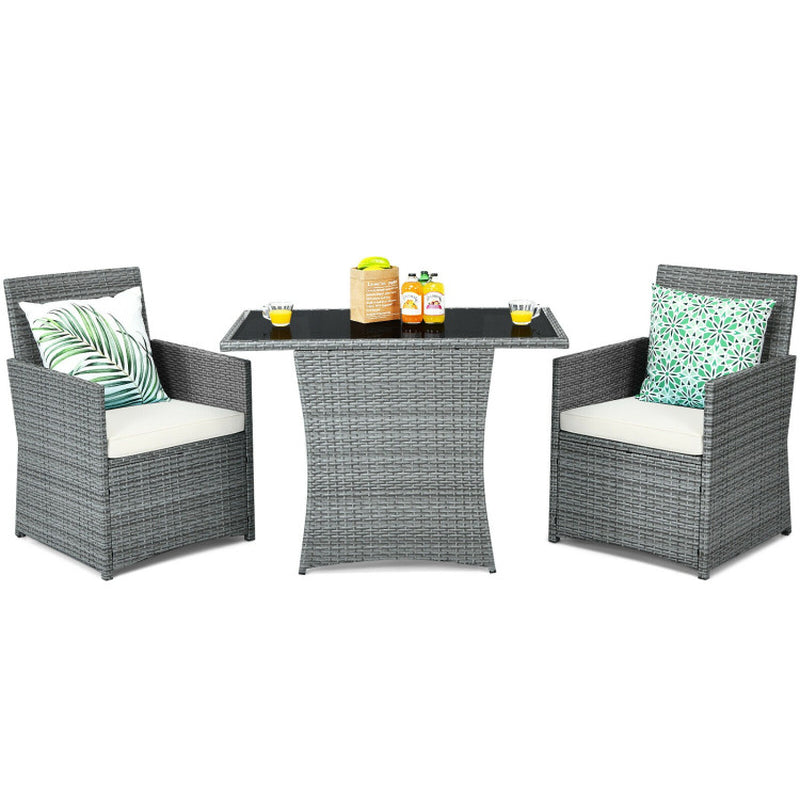 3 Pieces Patio Rattan Furniture Set with Cushioned Armrest Sofa