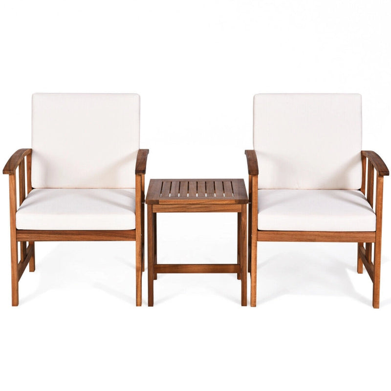 3 Pieces Solid Wood Outdoor Patio Sofa Furniture Set