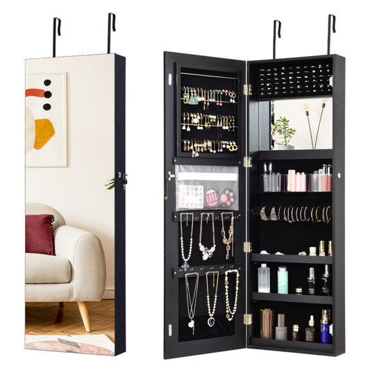 Lockable Storage Jewelry Cabinet with Frameless Mirror