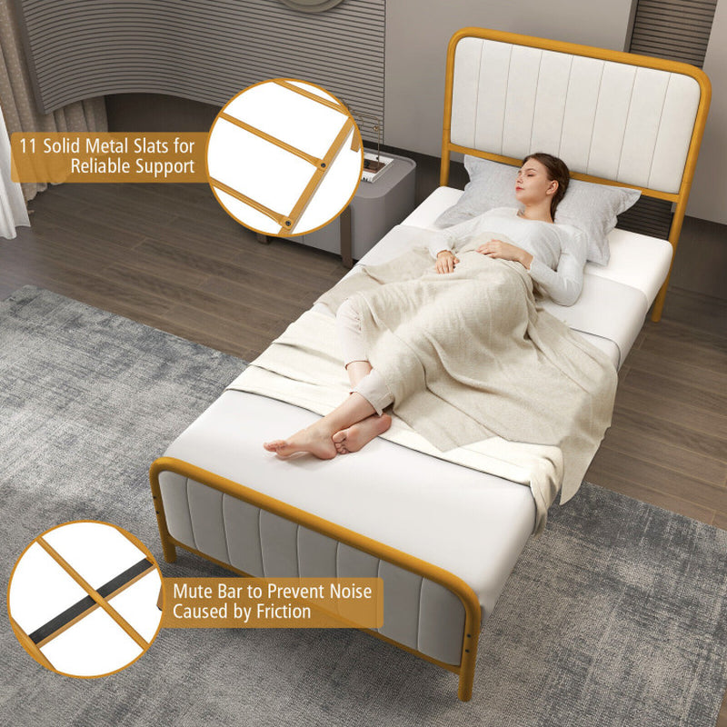 Upholstered Gold Platform Bed Frame with Velvet Headboard