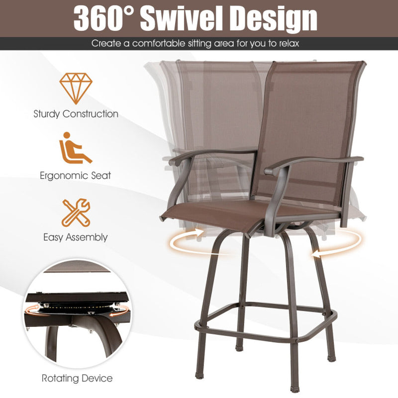 2 Pieces 360 Rotating Bar Stool Set with Armrests for Patio